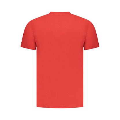 Back view of Cavalli Class Red Cotton Men T-Shirt, showcasing its luxurious cotton fabric and bold color.