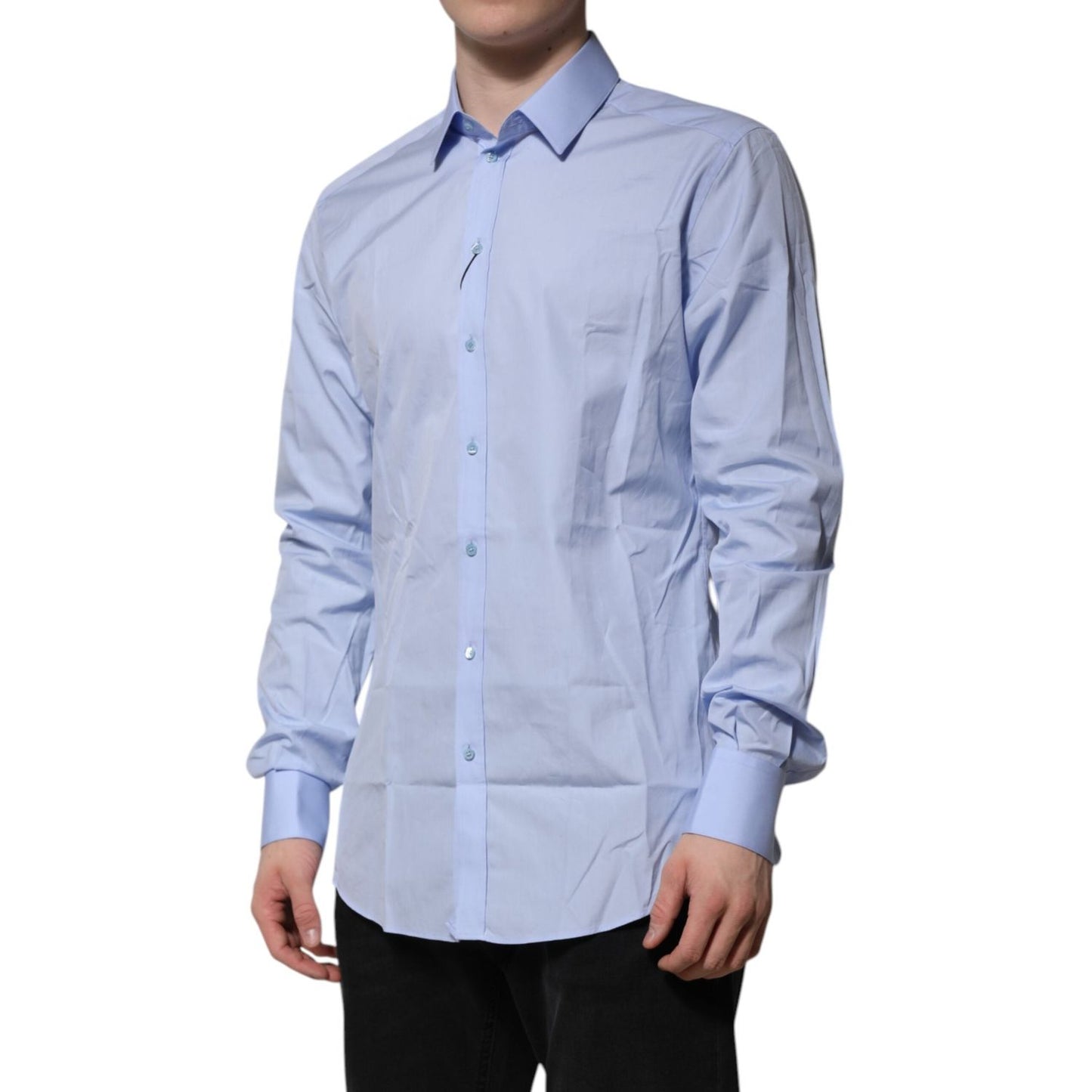 Dolce & Gabbana Blue Cotton GOLD Long Sleeves Dress Shirt