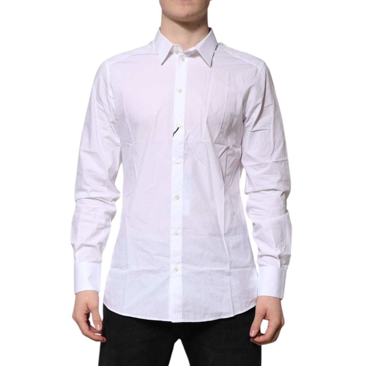 Dolce & Gabbana White Cotton GOLD Long Sleeves Dress Shirt
