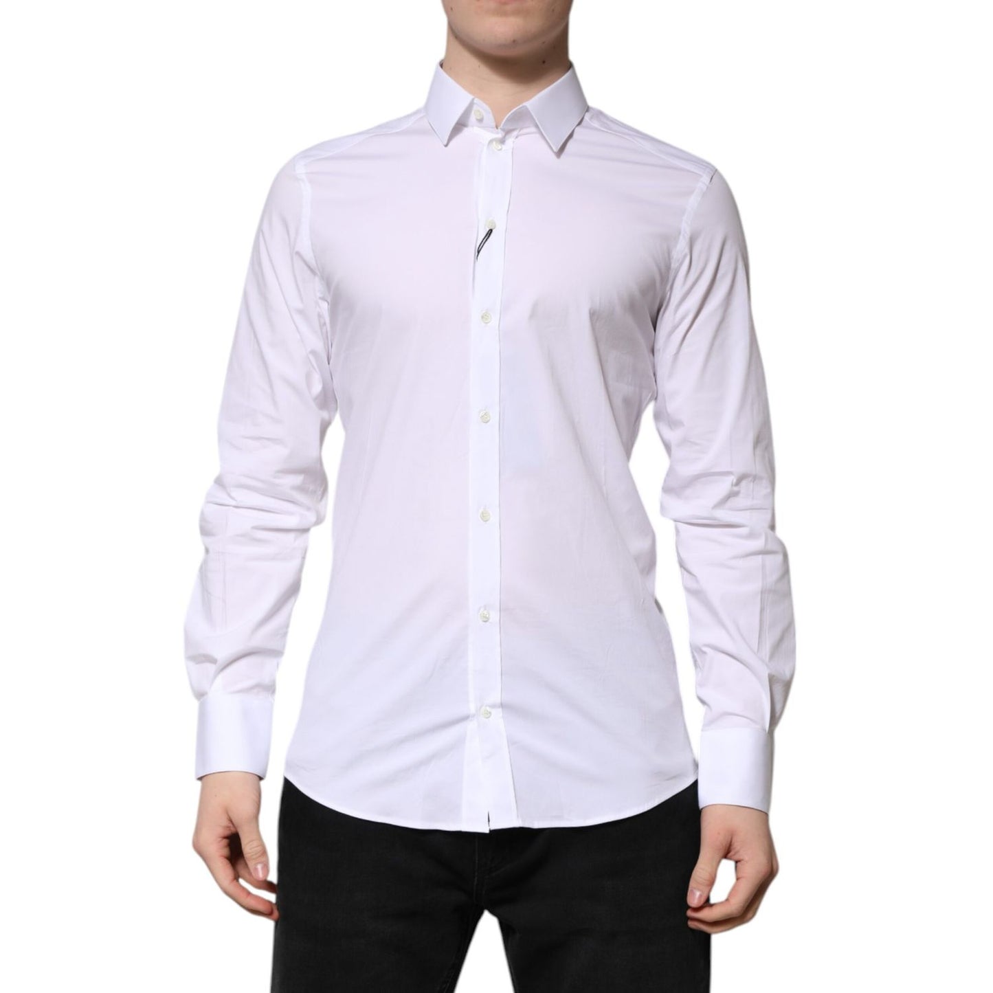 Dolce & Gabbana White Cotton GOLD Long Sleeve Men Dress Shirt