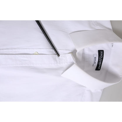 Dolce & Gabbana White Cotton GOLD Long Sleeve Men Dress Shirt