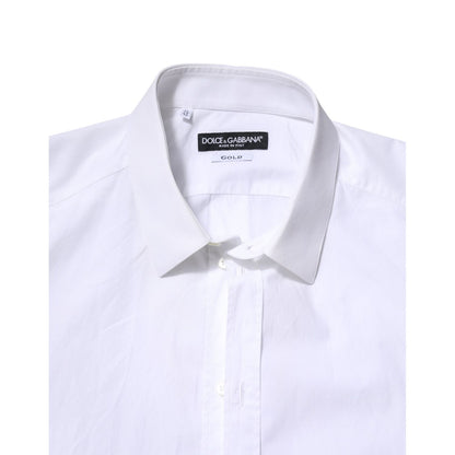 Dolce & Gabbana White Cotton GOLD Long Sleeves Dress Shirt