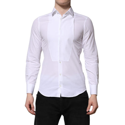 Dolce & Gabbana White Cotton GOLD Long Sleeves Men Dress Shirt