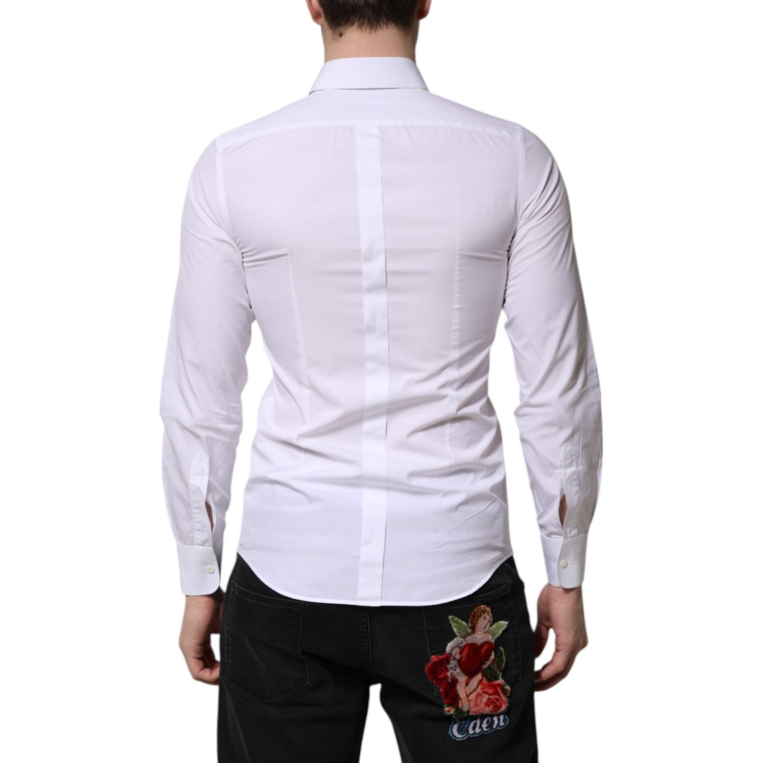 Dolce & Gabbana White Cotton GOLD Long Sleeves Men Dress Shirt