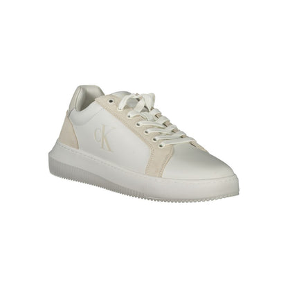 Calvin Klein White Polyethylene Men Sneaker with edgy print and eco-friendly design, featuring removable footbed for comfort.