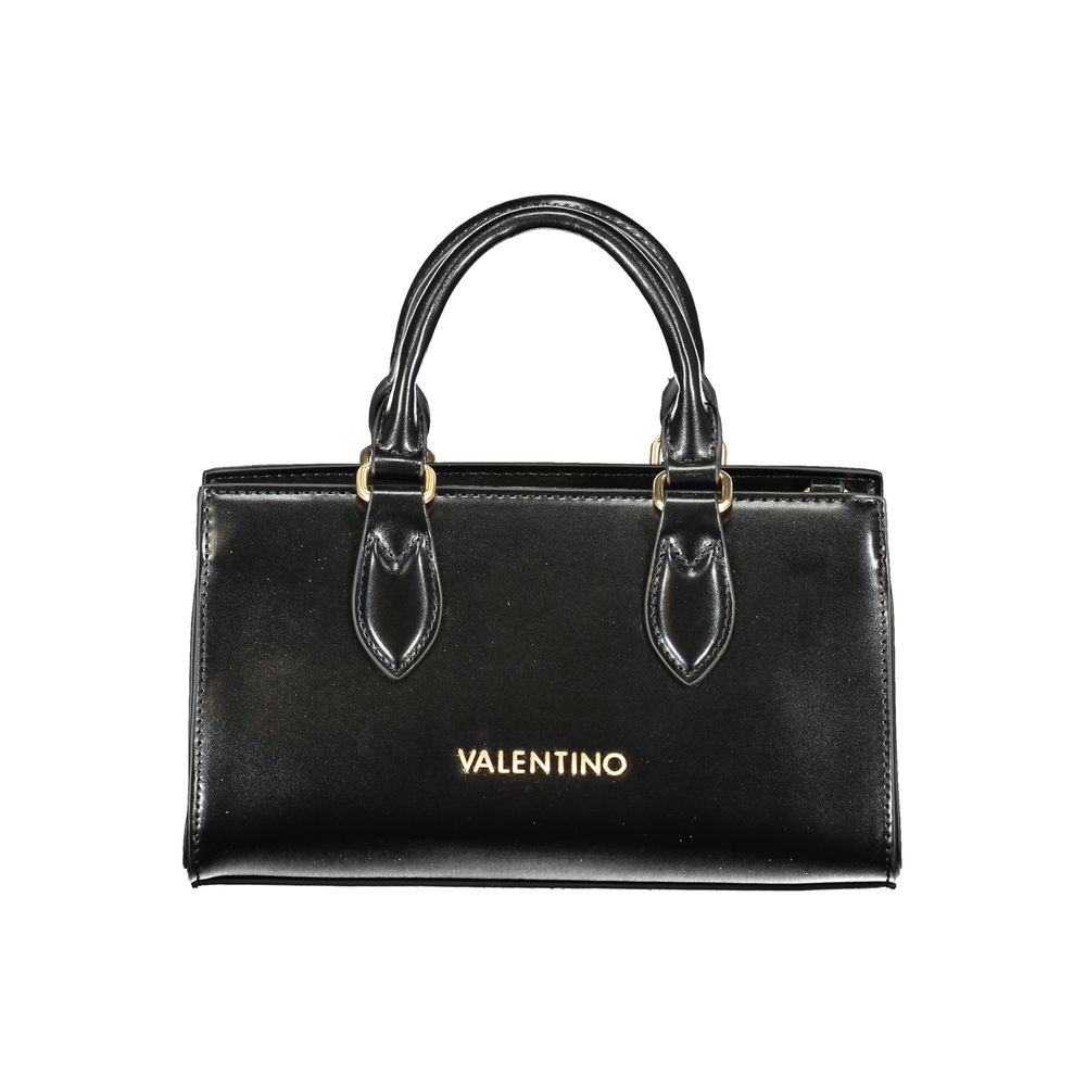 Mario Valentino Black Polyethylene Women Handbag with dual handles and logo, featuring eco-friendly materials and sleek design.