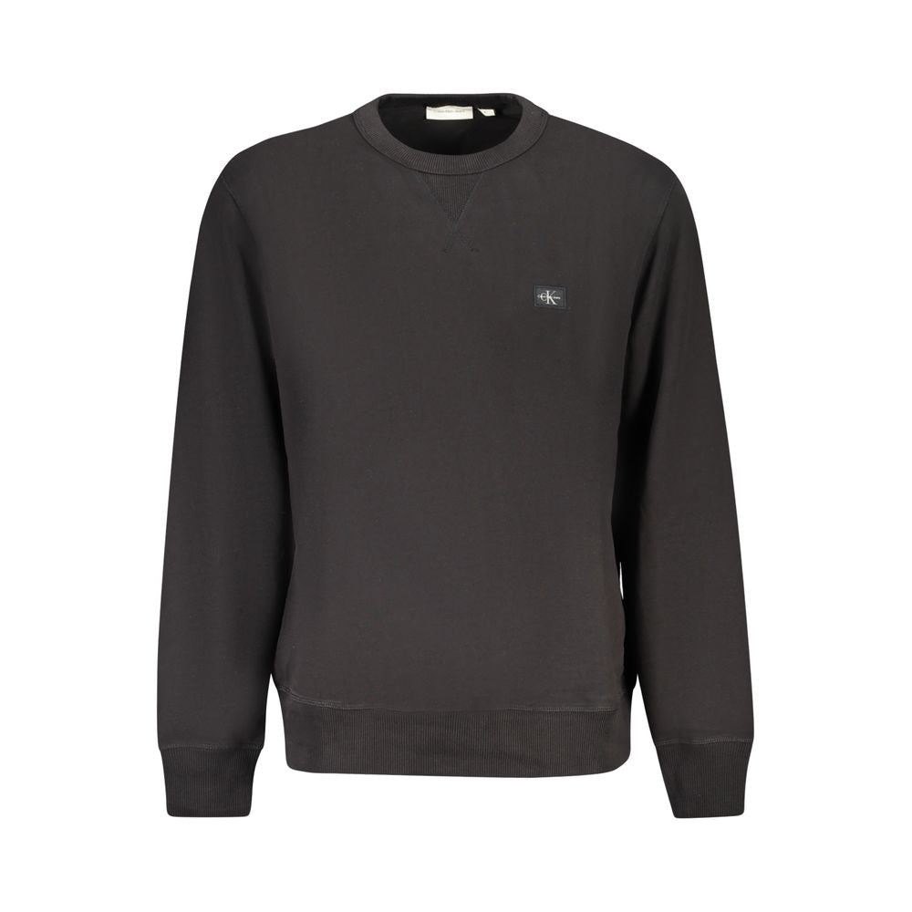 Calvin Klein Black Cotton Men Sweater with logo applique, long sleeves, and sleek design for a stylish and comfortable fit.