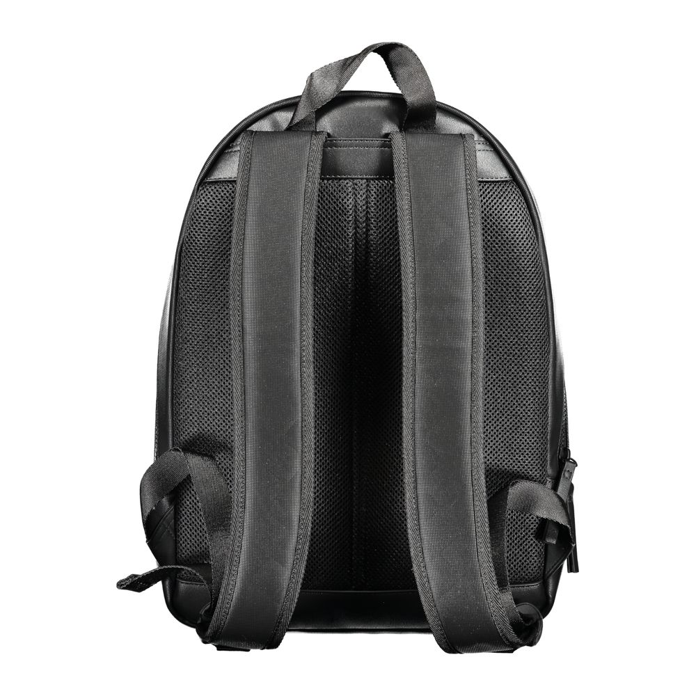 Tommy Hilfiger Black Polyester Backpack rear view with adjustable straps and handle.