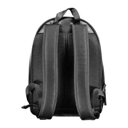 Tommy Hilfiger Black Polyester Backpack rear view with adjustable straps and handle.