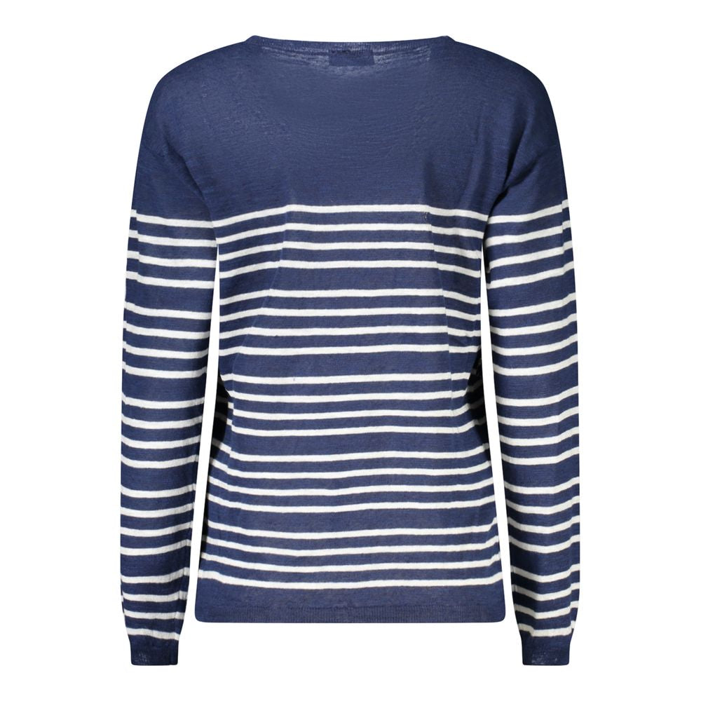 North Sails Blue Cotton Women Sweater with striped design and wide neckline for chic style.