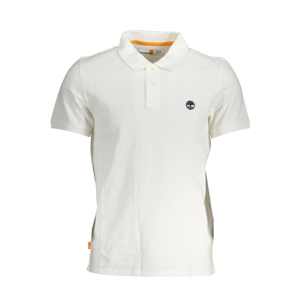 Timberland White Cotton Men Polo Shirt with two-button placket and embroidery logo, ideal for casual and semi-formal wear.