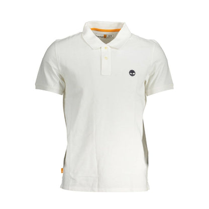 Timberland White Cotton Men Polo Shirt with two-button placket and embroidery logo, ideal for casual and semi-formal wear.