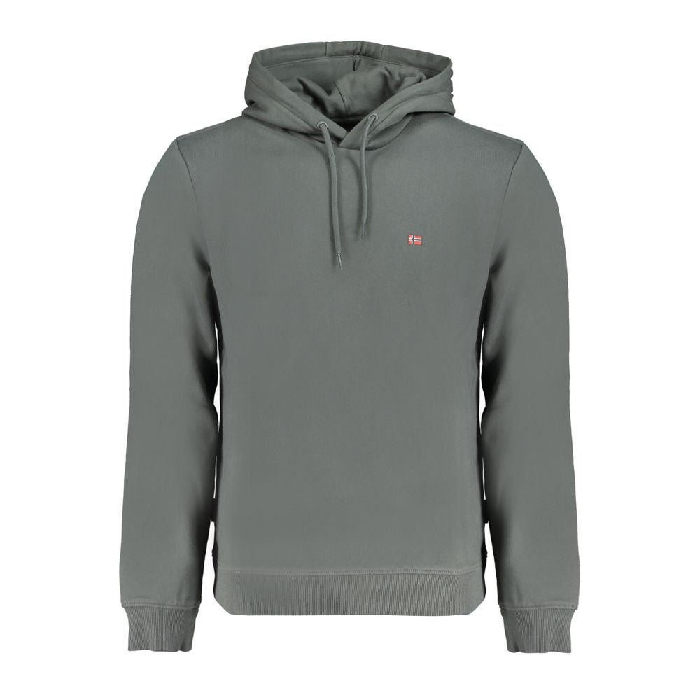 Napapijri Green Cotton Men Sweater with signature embroidery, perfect for casual style with a contemporary twist and sustainable comfort.