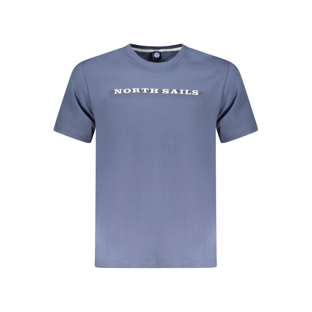 North Sails Blue Cotton Men T-Shirt with logo and bold print, crew neck design, made from 100% premium cotton for comfort and durability.