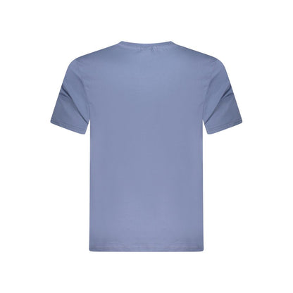 Back view of North Sails Blue Cotton Men T-Shirt featuring short sleeves and soft fabric for comfort and style.