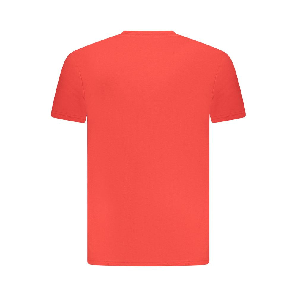 Cavalli Class Red Cotton Men T-Shirt with short sleeves and crew neck, designer logo enhancing style and comfort.