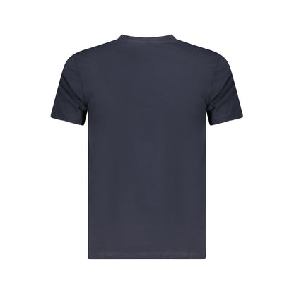 Back view of Cavalli Class Blue Cotton Men T-Shirt showcasing luxury fashion design