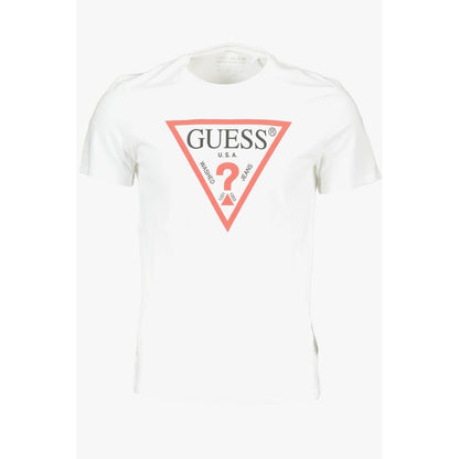 Guess Jeans White Cotton Men T-Shirt featuring slim-fit design and iconic logo for stylish trendsetters.