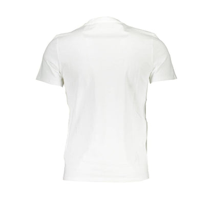 Back view of Guess Jeans White Cotton Men T-Shirt showcasing its sleek silhouette and slim-fit design.