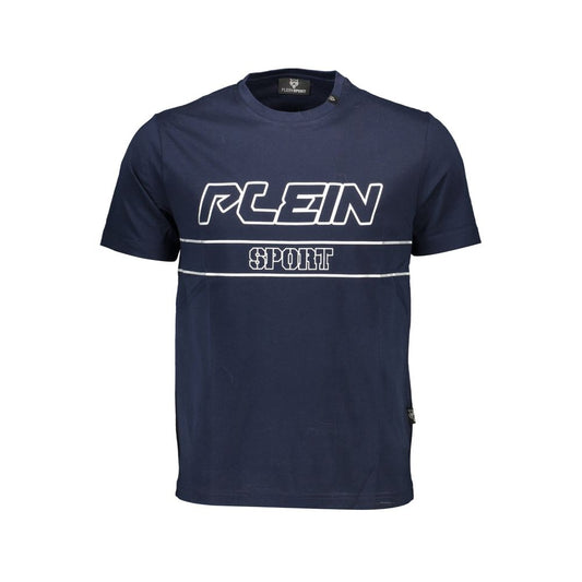 Plein Sport Blue Cotton Men T-Shirt featuring bold logo and contrasting details, crafted from premium cotton for style and comfort.