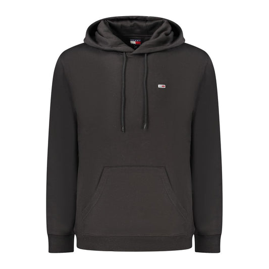 Tommy Hilfiger Black Cotton Men Sweater with embroidery logo and pocket, versatile and durable hoodie for casual sophistication.