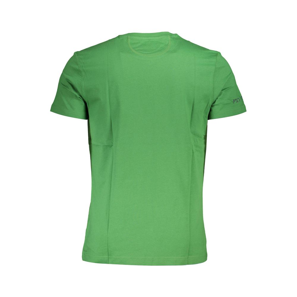 Back view of La Martina Green Cotton Men T-Shirt with crew neck and exquisite embroidery. Ideal for casual sophistication.