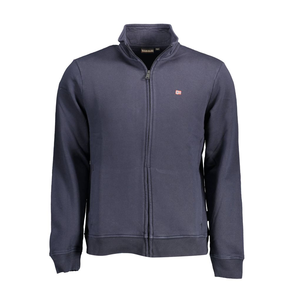 Napapijri Blue Cotton Men Sweater with embroidery detailing and zip closure