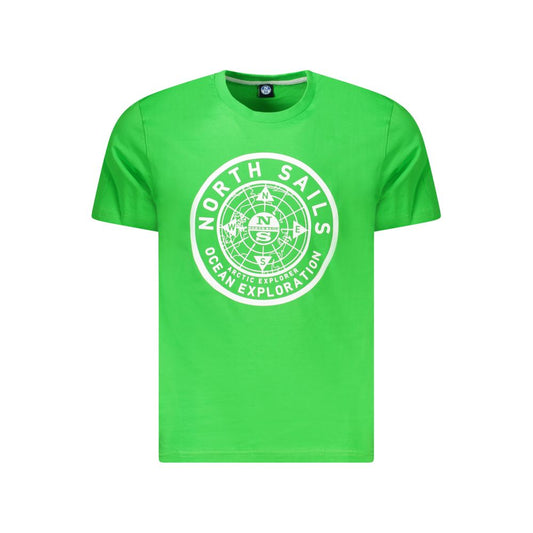 North Sails Green Cotton Men T-Shirt with crew neck and logo print, showcasing casual sophistication and breathable comfort.