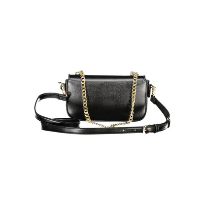 Mario Valentino Black Polyethylene Women Handbag with chain handle and adjustable strap, eco-friendly fashion accessory