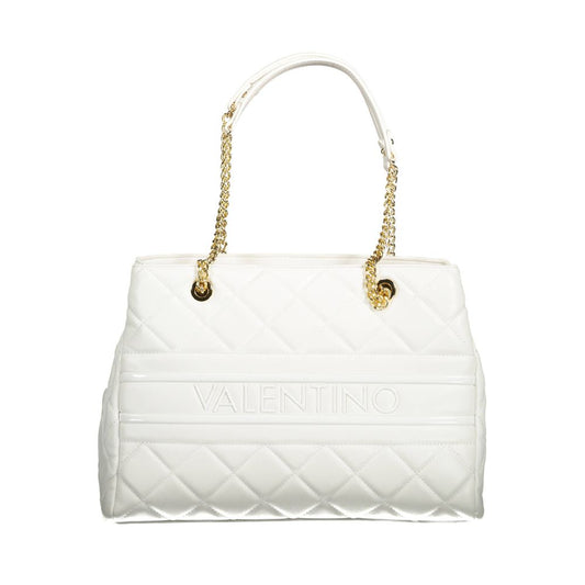 Mario Valentino White Polyethylene Women Handbag with elegant chain design, featuring two handles and stylish quilting.