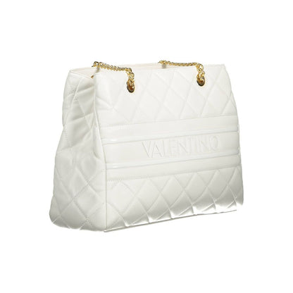 Mario Valentino White Polyethylene Women Handbag with elegant chain and quilted design, featuring spacious compartments for essentials.