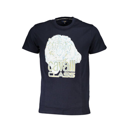 Cavalli Class Blue Cotton Men T-Shirt with bold print and logo