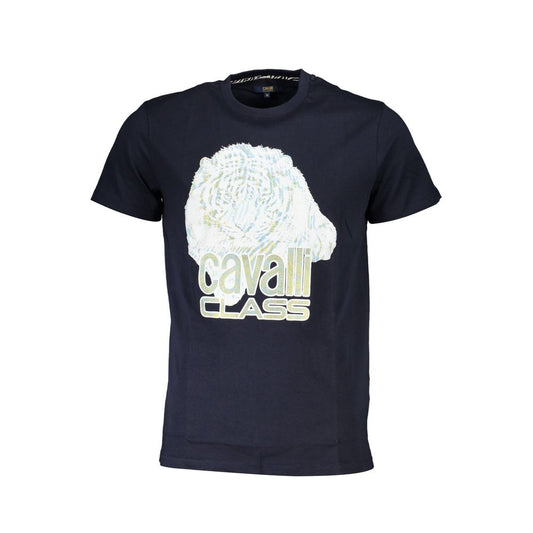 Cavalli Class Blue Cotton Men T-Shirt with bold print and logo