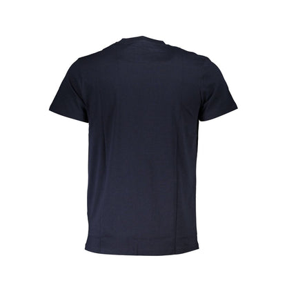 Back view of Cavalli Class Blue Cotton Men T-Shirt showcasing designer style and premium cotton fabric.