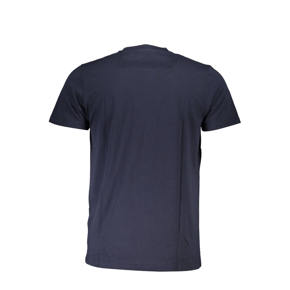 Back view of Cavalli Class Blue Cotton Men T-Shirt, showcasing its sleek design and premium cotton fabric.