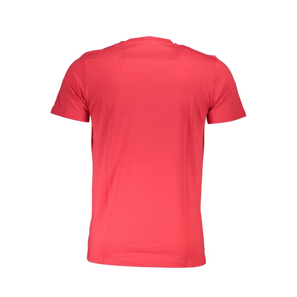 Back view of Cavalli Class Red Cotton Men T-Shirt showing short sleeves and crew neck design.