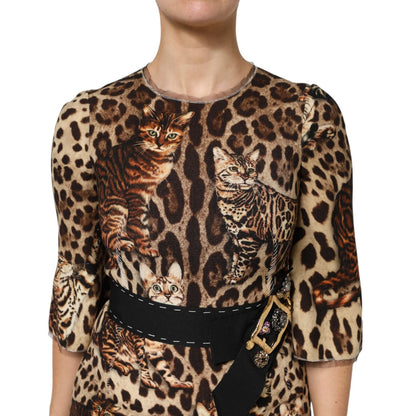 Dolce & Gabbana Brown Leopard Print Belted A-line Midi Dress