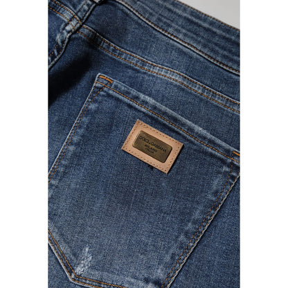 Dolce & Gabbana Blue Washed Cotton Low Waist Denim Jeans