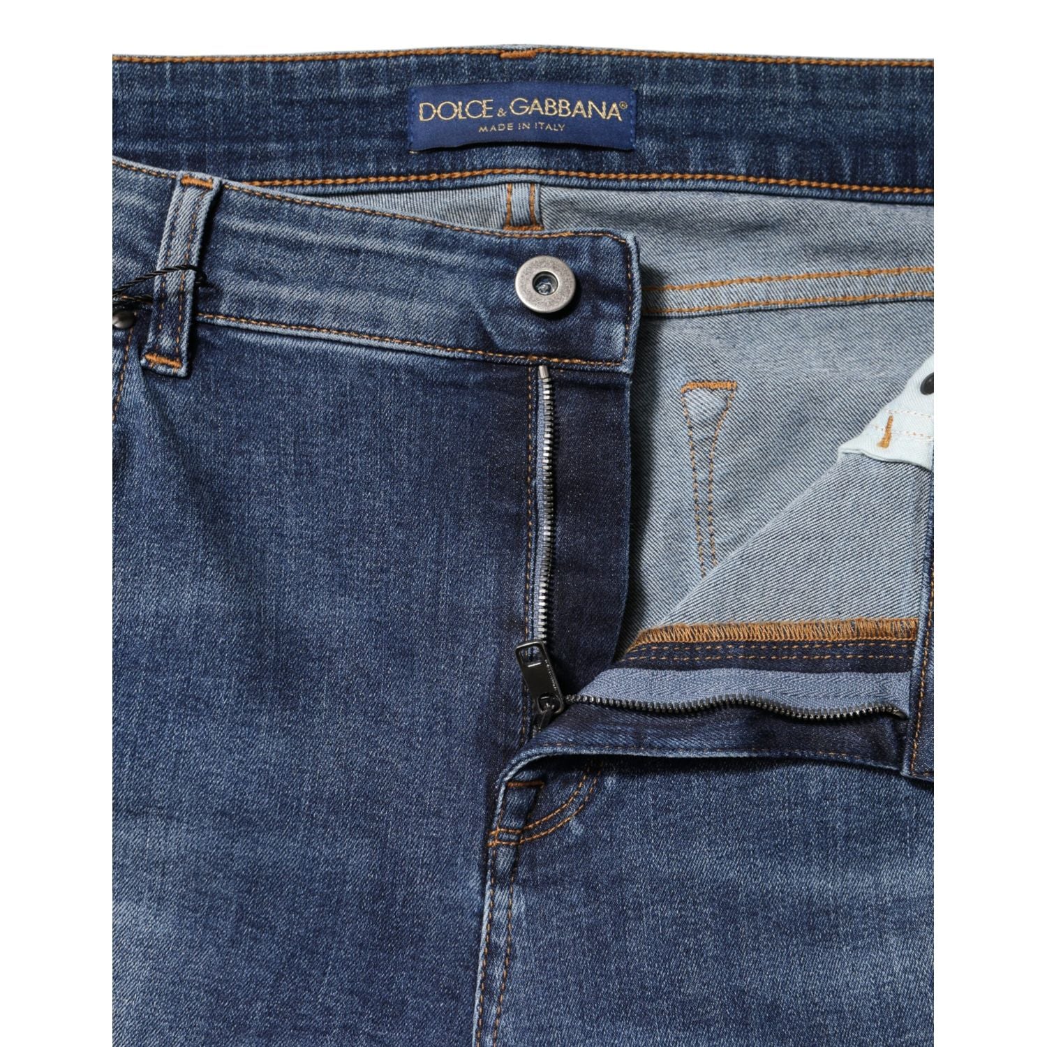 Dolce & Gabbana Blue Washed Cotton Low Waist Denim Jeans