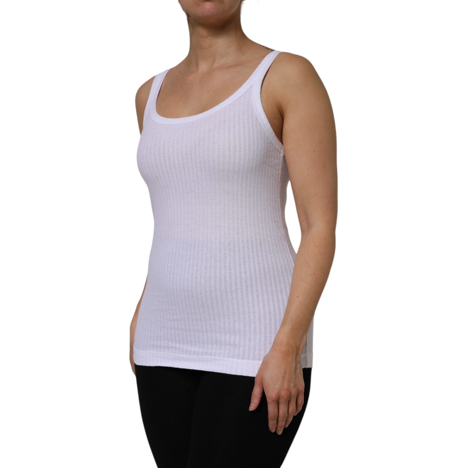 Dolce & Gabbana White Cotton Round Neck Sleeveless Tank Top