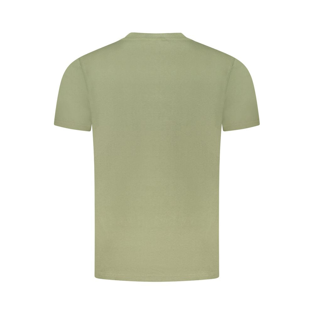Back view of Cavalli Class Green Cotton Men T-Shirt showcasing its soft cotton material and classic design.