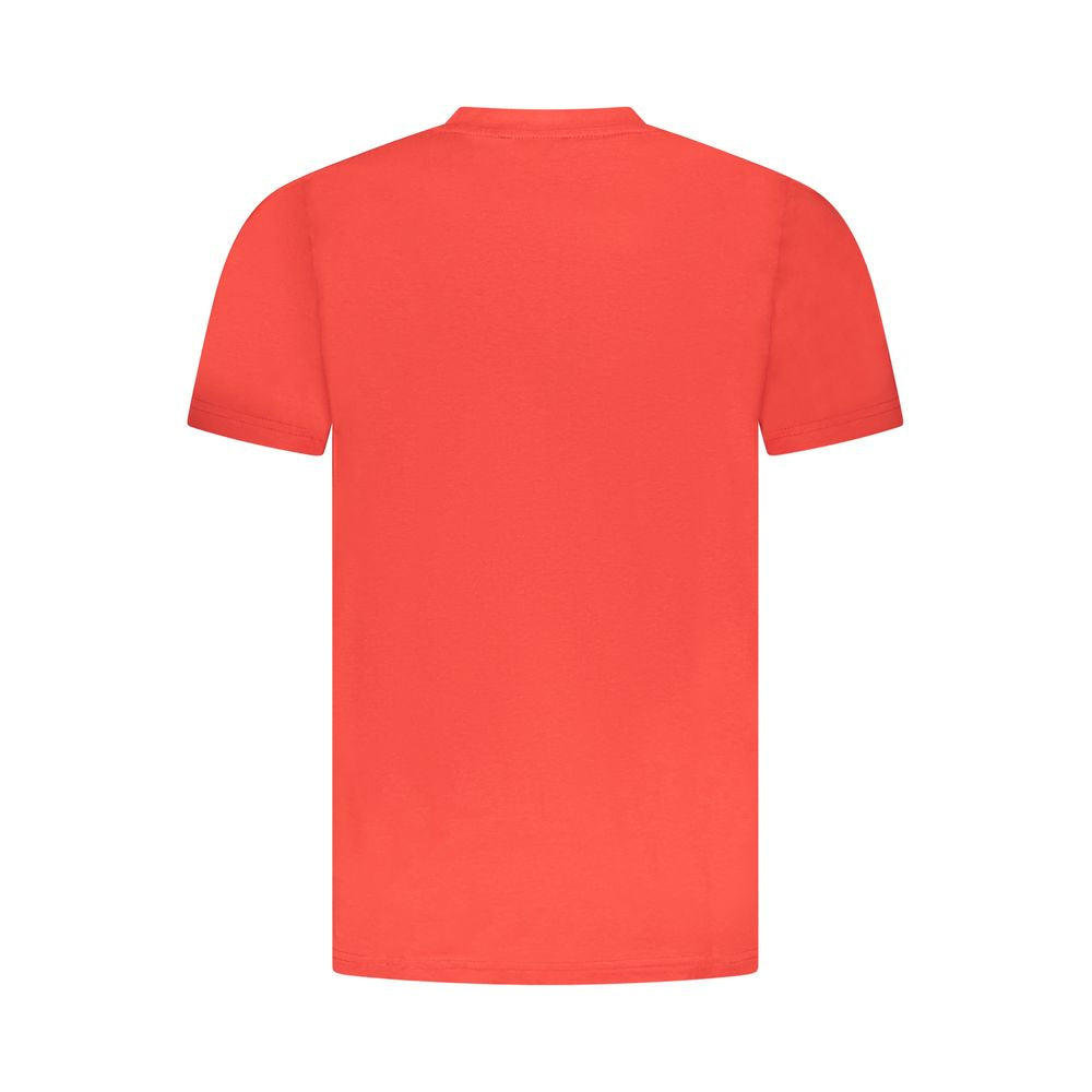 Back view of Cavalli Class Red Cotton Men T-Shirt showcasing its bold design and superior fabric quality.