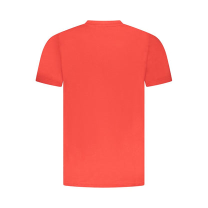Back view of Cavalli Class Red Cotton Men T-Shirt showcasing its bold design and superior fabric quality.