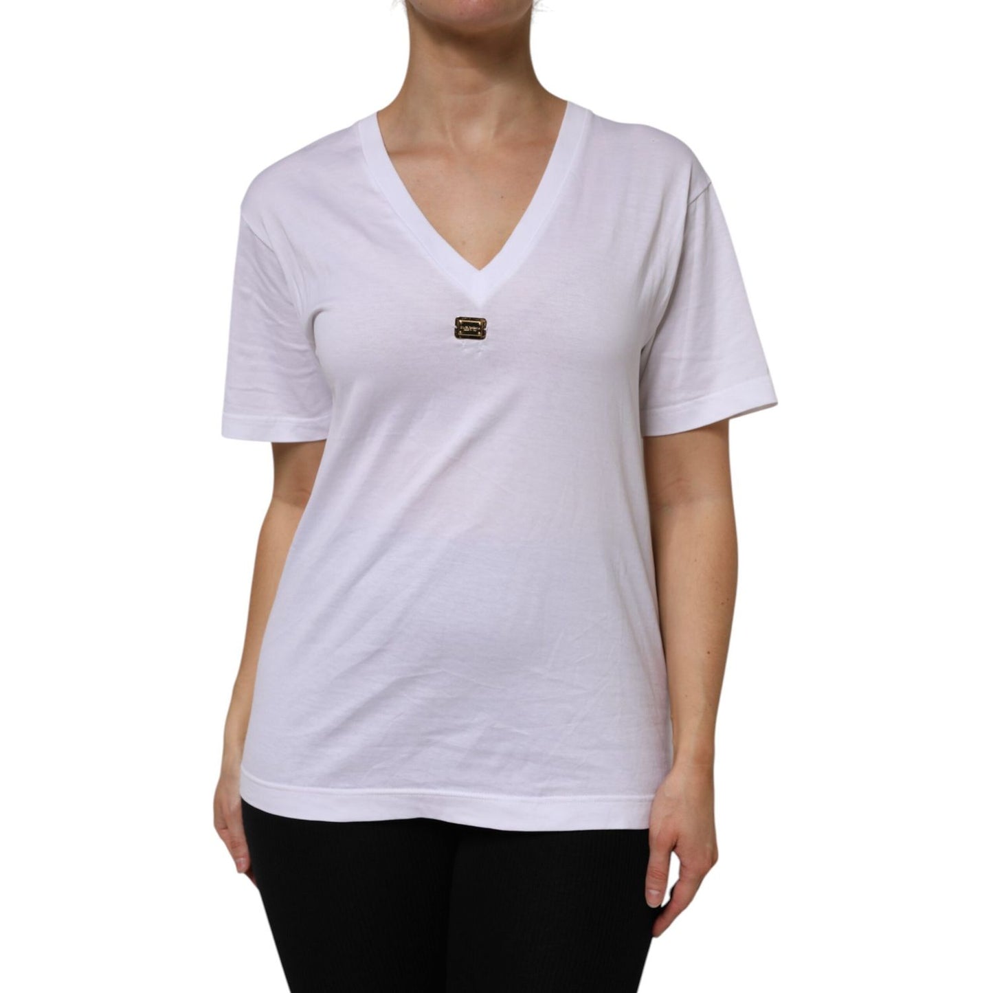 Dolce & Gabbana White Cotton Short Sleeve V-Neck Top T-shirt