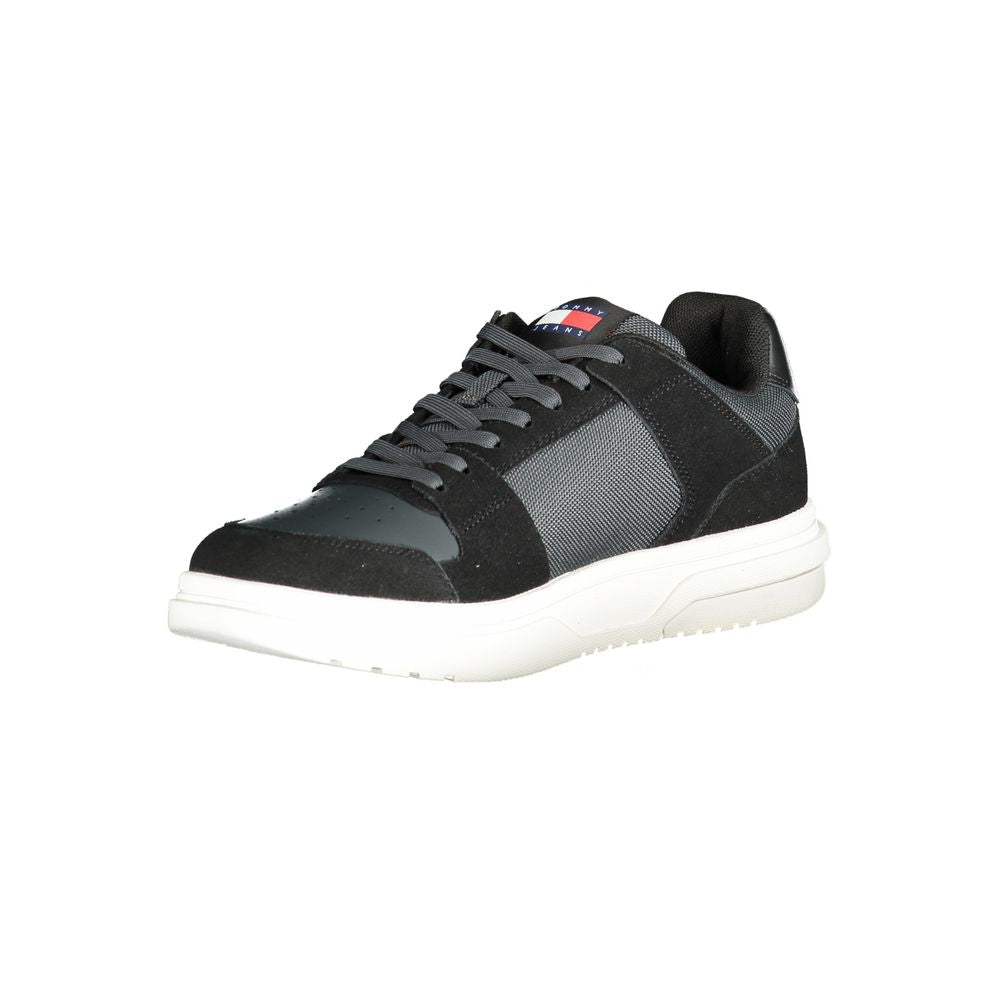 Tommy Hilfiger Black Leather Men Sneaker with sleek design and durable materials for urban street style.