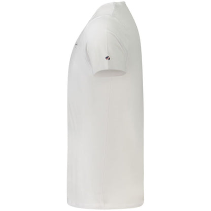 Side view of Pepe Jeans White Cotton Men T-Shirt showcasing slim fit and crew neck design.