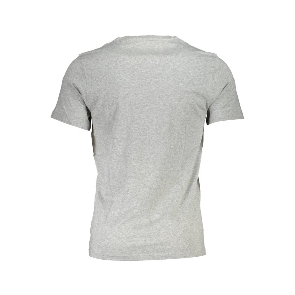 Rear view of grey cotton men T-shirt, short sleeve design