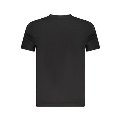 Back view of Cavalli Class Black Cotton Men T-Shirt featuring a sleek design and comfortable short sleeves.