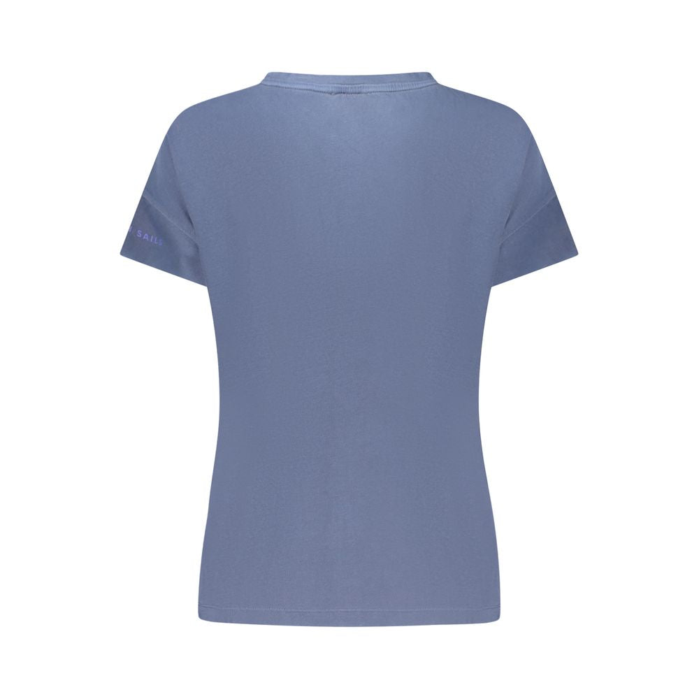 Back view of North Sails Blue Cotton Women T-Shirt showcasing short sleeves and wide neck.