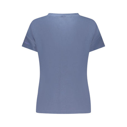 Back view of North Sails Blue Cotton Women T-Shirt showcasing short sleeves and wide neck.